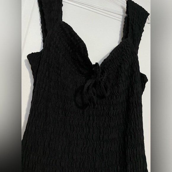 Free People Eleni Bodycon Maxi Dress in Black Smocked Side Slit Sweetheart L - Picture 7 of 13